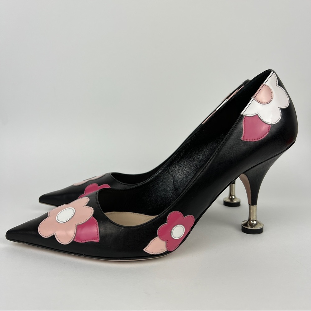 Prada Floral Leather Pointed Toe Heels - Picture 4 of 8